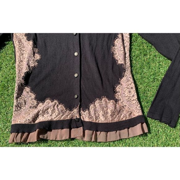 NEW Knitted & Knotted ANTHROPOLOGIE Laceframed black Cardigan SWEATER sz S - Picture 3 of 8